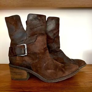 Donald J. Pliner brown leather moto booties